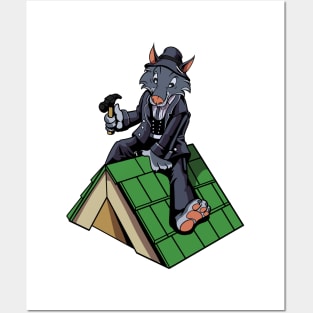 Cartoon wolf as roofer Posters and Art